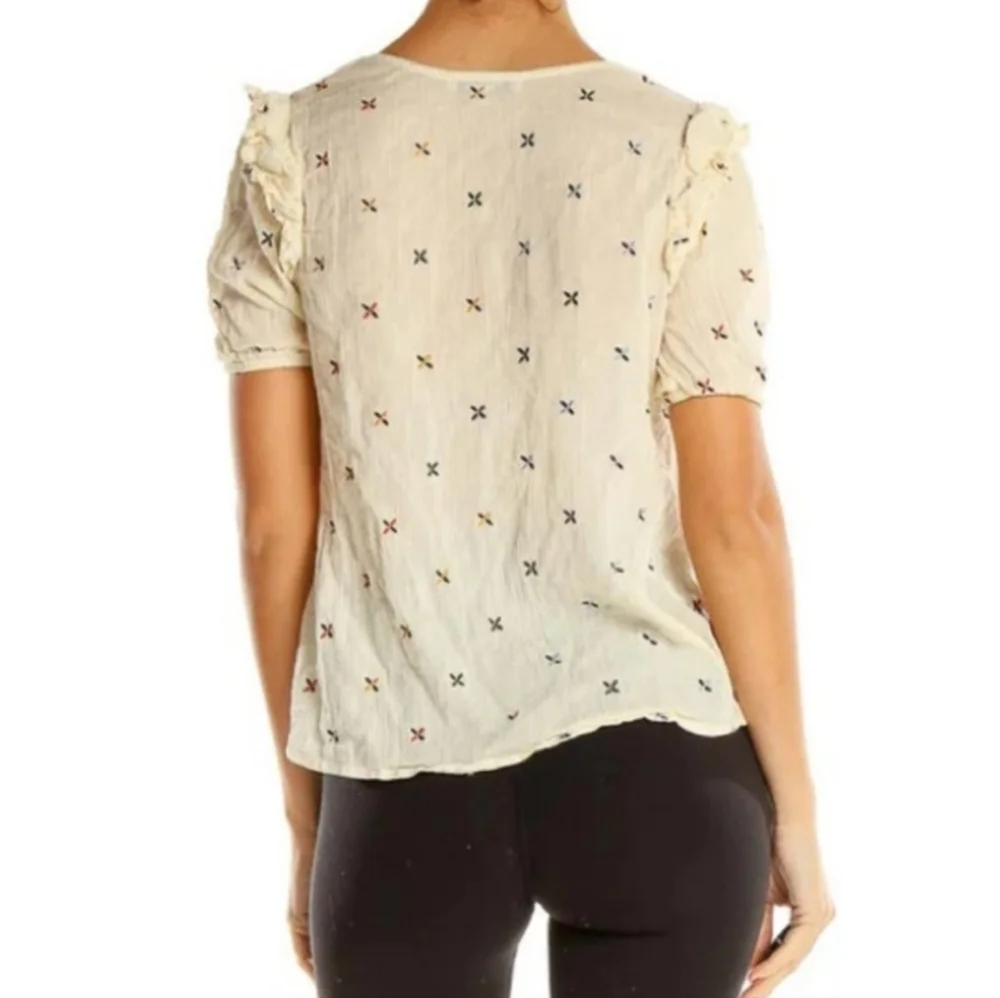 Madewell | Gazebo Embroidered Rainbow Gauze Ruffle Short Sleeve Blouse Top S‎